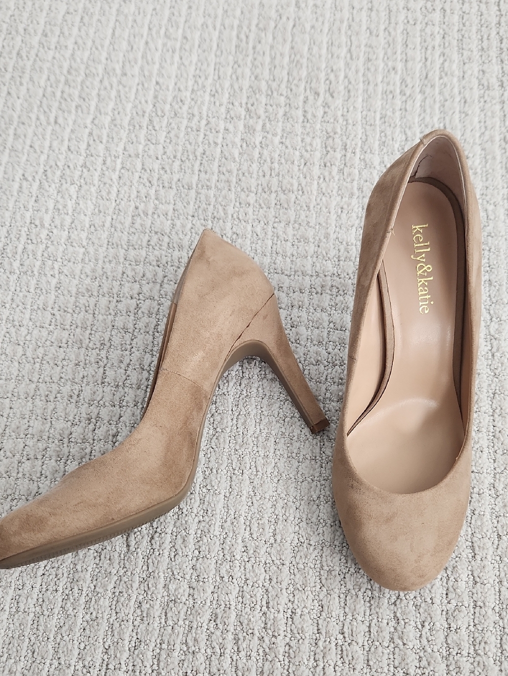 Kelly & Katie Taupe Suede Classic Round-Toe Heels - Picture 2 of 4